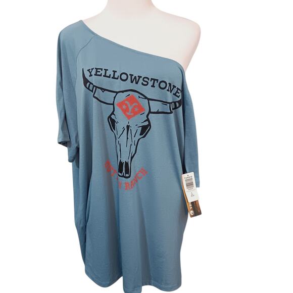 NEW TORRID 2 Yellowstone Off-Shoulder Top Shirt Tee Plus 2X Blue Soft Country - Picture 3 of 6